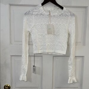 Tularosa White Eyelet Cropped Long-Sleeve Top